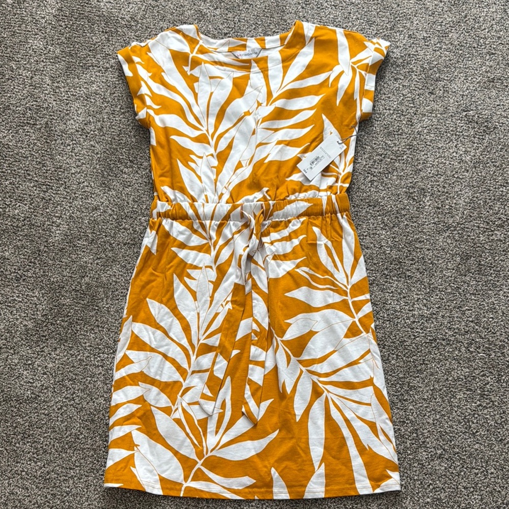 Tropical Leaf Print Dress in Orange and White, Liz Claiborne size Small